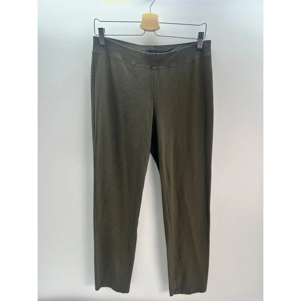 Eileen Fisher Small Green Pull On Pants Sustainable Stretch Jersey Minimalist